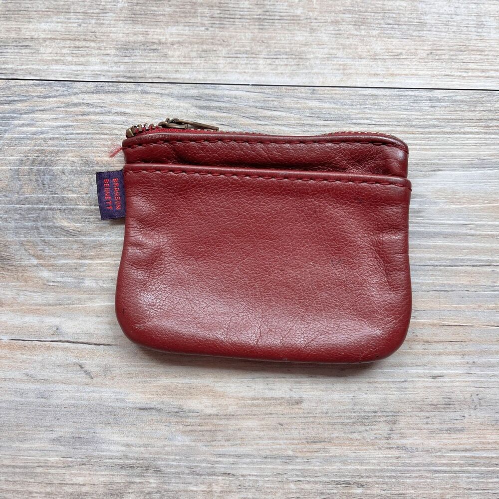 Branson Bennet Red Leather Wallet Small Zip Coin Pouch Minimal
